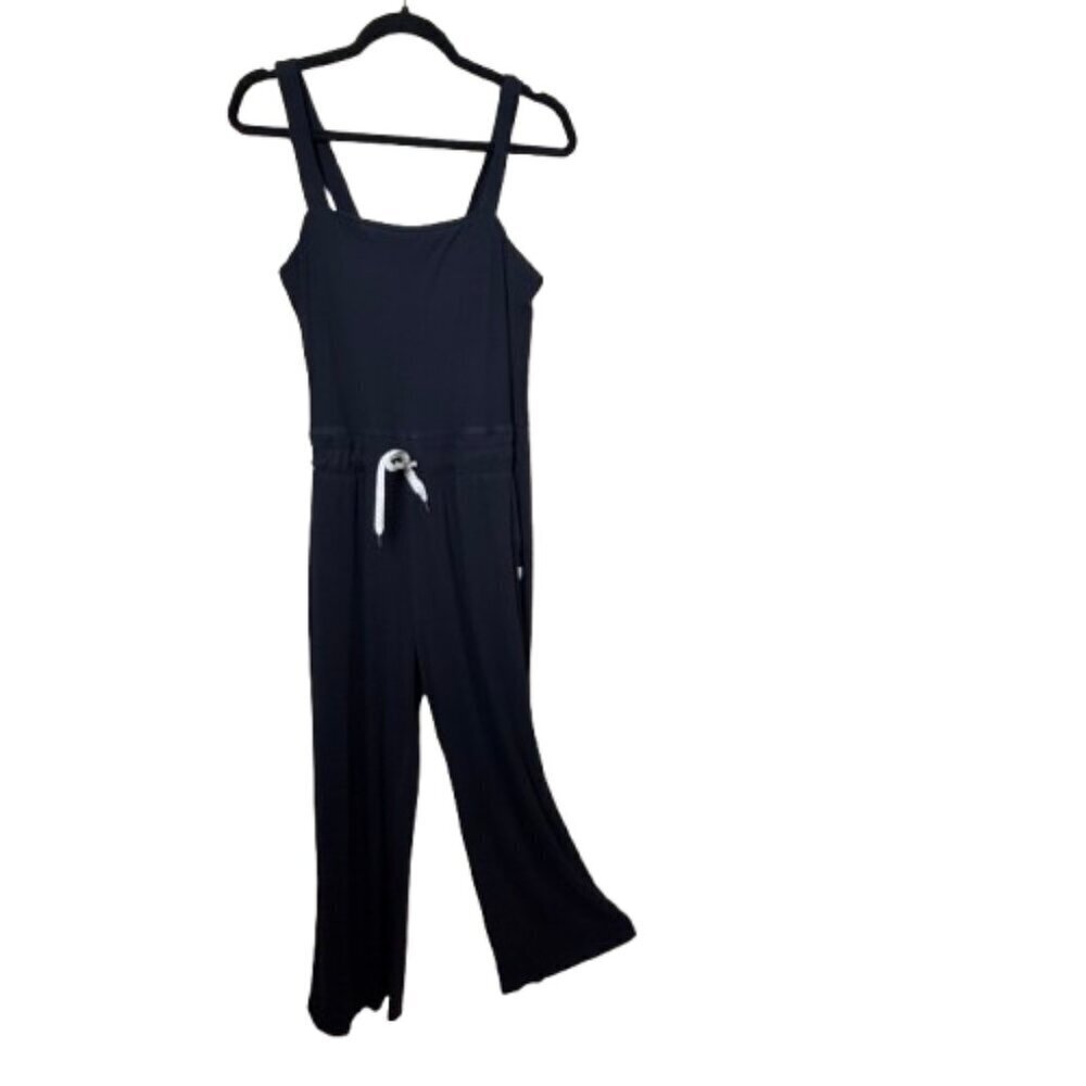 VUORI Mudra Pose Ribbed Knit Square Neck Jumpsuit Onesie Size Large Black